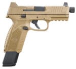 FN 66100373 509T  9mm Luger 17+1/24+1 4.50" Black Steel Threaded Barrel, Flat Dark Earth Optic Cut/Serrated Stainless Steel Slide, Flat Dark Earth Polymer Frame w/Picatinny Rail