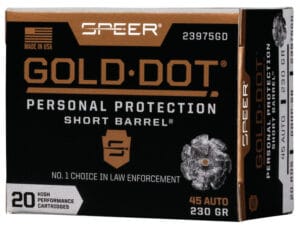 Speer Gold Dot 45 ACP 230 Grain Hollow Point Ammunition