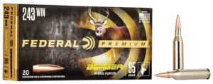 Federal Premium 243 Winchester 95 Grain Berger Hybrid Hunter Rifle Ammunition