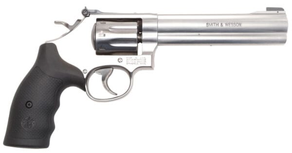 Smith & Wesson 12460 Model 648  K-Frame Frame 22 WMR 8rd 6" Stainless Steel Barrel, Cylinder & Frame, Black Finger Grooved Grip, Internal Lock Safety, Exposed Hammer