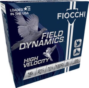 Fiocchi Field Dynamics High Velocity 16 Gauge 2-3/4 Inch Number 6 Shot 25 Round Shotgun Ammunition