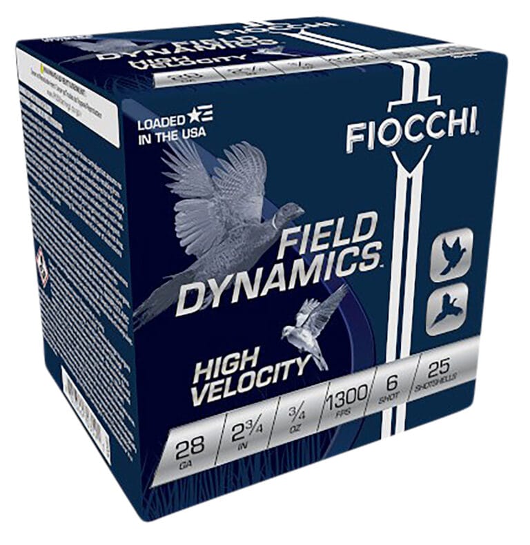 Fiocchi Field Dynamics High Velocity 28 Gauge 2-3/4 Inch 3/4 Ounce Number 6 Shot 25 Round Shotgun Ammunition