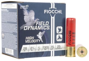 Fiocchi Field Dynamics High Velocity 28 Gauge 2-3/4 Inch 3/4oz Number 7.5 Shot 25 Round Shotgun Ammunition