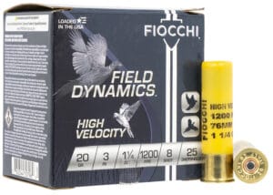 Fiocchi Field Dynamics High Velocity 20 Gauge 3 Inch Number 8 Shot 25 Round Shotgun Ammunition