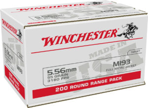 Winchester Ammo WM193200 USA M193 5.56x45mmNATO 55gr Full Metal Jacket 200 Per Bx/4 Case *Value Pack
