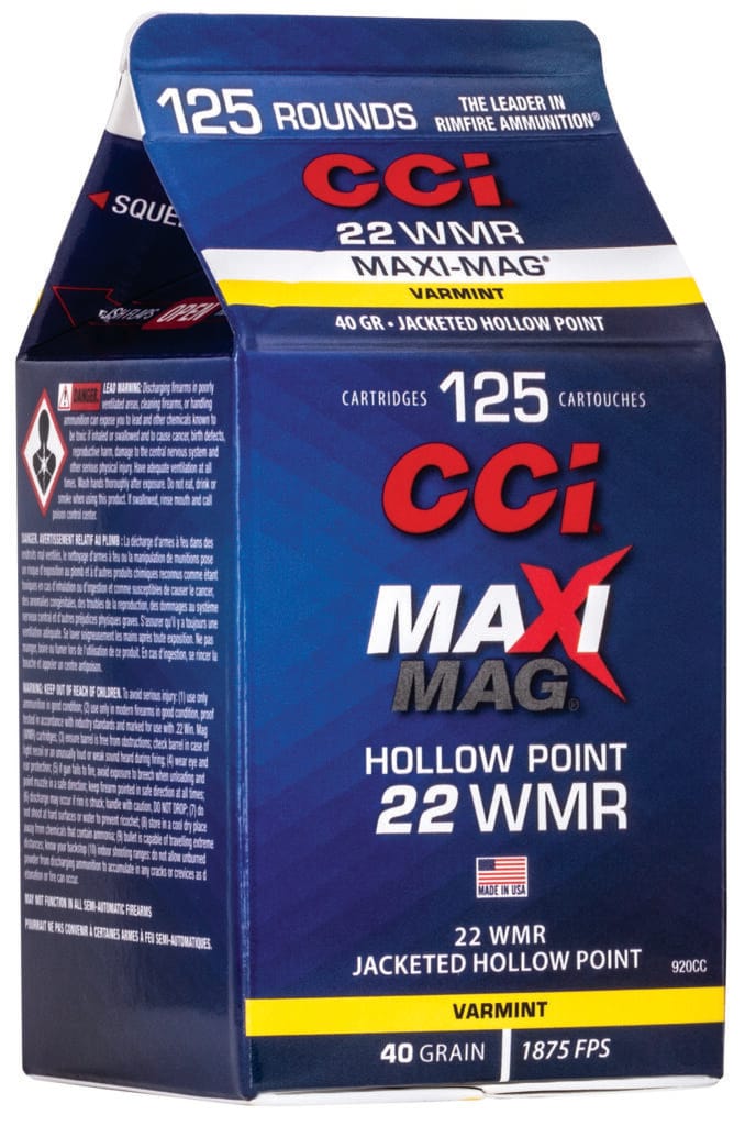 CCI Maxi-Mag 22 WMR 40 Grain Jacketed Hollow Point Ammunition