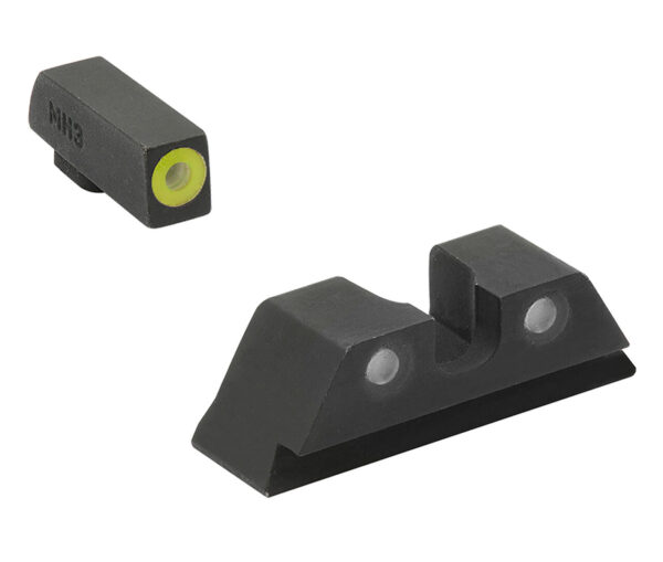 Meprolight USA 402243121 Hyper-Bright Sight Set Green Tritium Yellow Outline Front Sight-Green Tritium Black Outline Rear Sight Glock 17/17L/19/22