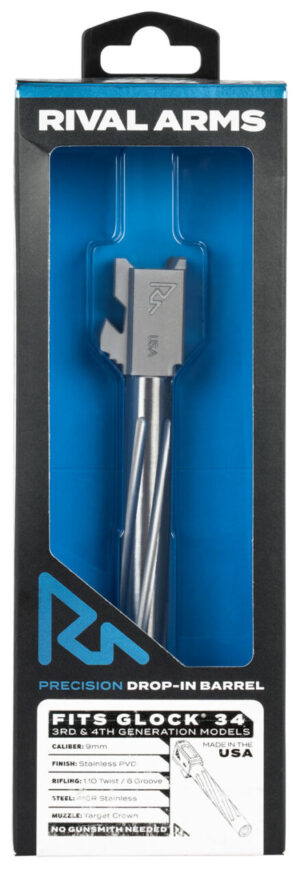 Rival Arms RA20G701D Precision V1 Drop-In Barrel 9mm Luger 5.31" Stainless PVD Finish 416R Stainless Steel Material for Glock 34 Gen3-4