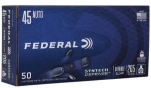 Federal Syntech Defense 45 ACP 205 Grain Semi Jacketed Hollow Point Ammunition
