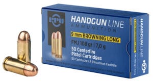 PPU 9mm Browning Long 108 Grain Full Metal Jacket Ammunition 50 Round
