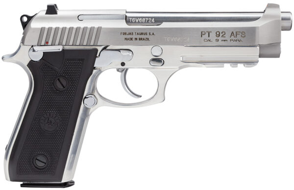 Taurus 192015917 92  Full Size Frame 9mm Luger 17+1 5" Matte Stainless Steel Barrel,  Serrated Stainless Steel Slide & Frame w/Beavertail & Picatinny Rail, Black Polymer Grip, Right Hand