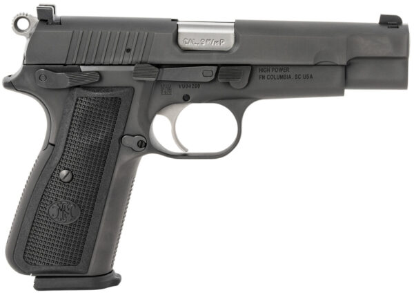FN 66100256 High Power  9mm Luger 17+1, 4.70" Black Target Crown Steel Barrel, Black PVD Serrated Steel Slide & Steel Frame w/Beavertail, Black Textured Polymer Grip, Ambidextrous