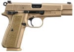 FN 66101117 High Power  9mm Luger 10+1, 4.70" Black Target Crown Steel Barrel, Flat Dark Earth PVD Serrated Steel Slide & Steel Frame w/Beavertail, FDE Textured Polymer Grip, Ambidextrous