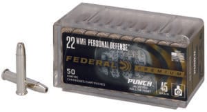 Federal Premium Personal Defense Punch 22 Winchester Magnum 45 Grain Jacketed Hollow Point Ammunition