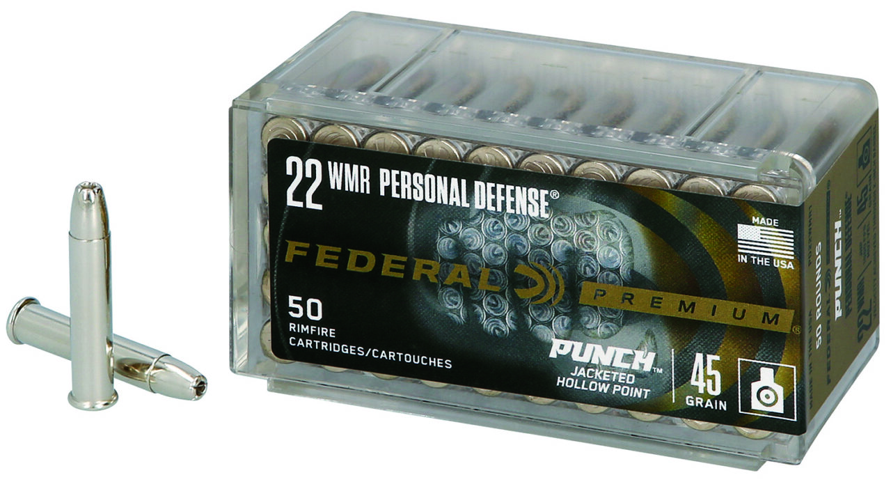 Federal PD22WMR1 Premium Personal Defense Punch 22WMR 45gr Jacketed Hollow Point 50 Per Box/60 Case 1 Federal PD22WMR1 Premium Personal Defense Punch 22WMR 45gr Jacketed Hollow Point 50 Per Box/60 Case
