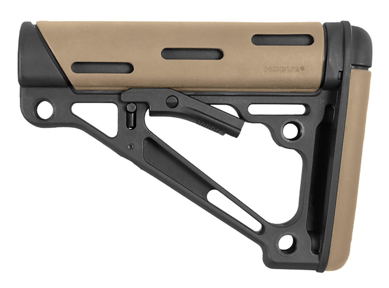 Hogue 15340 OverMolded Collapsible Buttstock made of Synthetic Material with Black Finish & Flat Dark Earth OverMolded Rubber for AR-15, M16, M4 with Mil-Spec Buffer Tube (Tube Not Included) 1 Hogue 15340 OverMolded Collapsible Buttstock made of Synthetic Material with Black Finish & Flat Dark Earth OverMolded Rubber for AR-15, M16, M4 with Mil-Spec Buffer Tube (Tube Not Included)