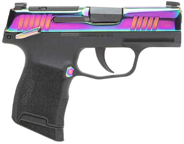 Sig Sauer 365380RBTMS P365  Micro-Compact 380 ACP 10+1 3.10" Black Carbon Steel Barrel, Rainbow Titanium Optic Ready/Serrated Slide, Black Steel Frame w/Rainbow Accents, Black Polymer Grips