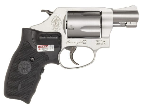 Smith & Wesson 163052 Model 637 Airweight 38 S&W Spl +P 5 Shot 1.88" Stainless Steel Barrel/Cylinder, Matte Silver Aluminum Alloy J-Frame, Black Polymer Grip Includes Crimson Trace LG-305 Lasergrip