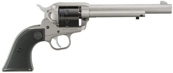 Ruger 2037 Wrangler  22 LR 6 Shot 6.50" Silver Cerakote Barrel, Silver Cerakote Frame & Black Cerakote Cylinder Black Checkered Polymer Grips