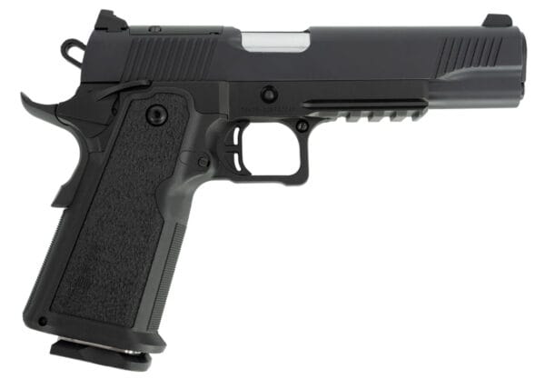 Tisas 12500002 1911 Duty DS 9mm Luger 17+1, 5" Black Steel Barrel, Black Serrated Steel Slide, Black Cerakote Steel Frame w/Beavertail & Picatinny Rail, Black Overmolded Grip, Ambidextrous