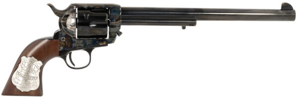 Cimarron PP558 Buntline  45 LC (Long Colt) 6rd 10" Blued Frame, Barrel & Cylinder, Walnut w/Inlaid Silver Medallion Grip