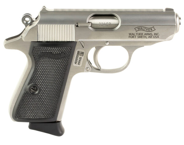 Walther Arms 4796022 PPK/S  32 ACP 7+1 3.30" Stainless Steel Barrel, Matte Stainless Serrated Slide & Frame w/Beavertail, Black Checkered Polymer Grip, Right Hand