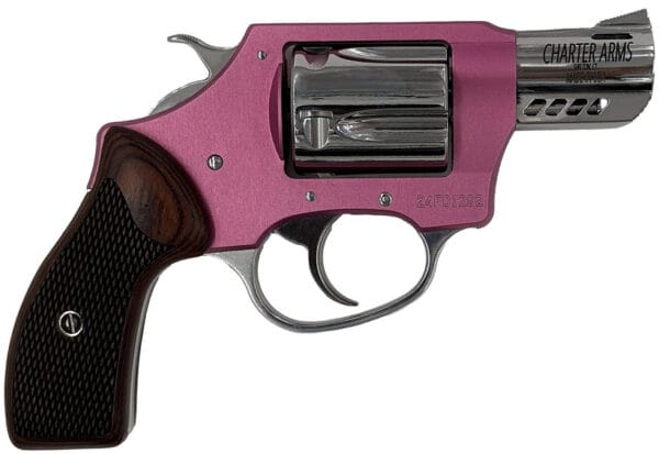 Charter Arms 53805 Coyote  380 ACP 5 Shot 2" Pink & Hi-Polish Small Rosewood Checkered Grip