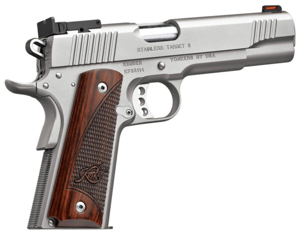 Kimber Mfg.,inc 3200326 Stainless Target II 9mm 9+1 5" Front Serrations Stainless Steel Slide Satin Silver Rosewood w/ Kimber logo Grip