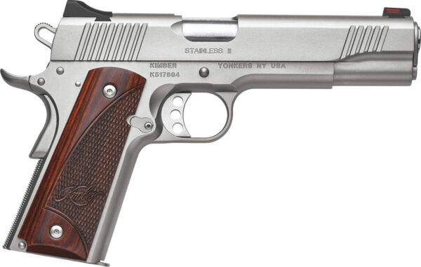 Kimber Mfg.,inc 3200328 Stainless II  45ACP 7+1 5" Front Serrations Stainless Steel Slide Satin Silver Rosewood w/ Kimber logo Grip
