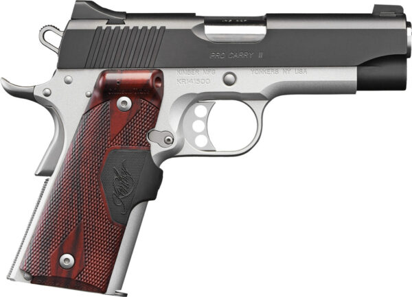 Kimber Mfg.,inc 3200333 Pro Carry II Two-Tone 9mm 9+1 4" Matte black Brush-Polished Steel Slide Satin Silver Smooth/Checkered Rosewood Grip