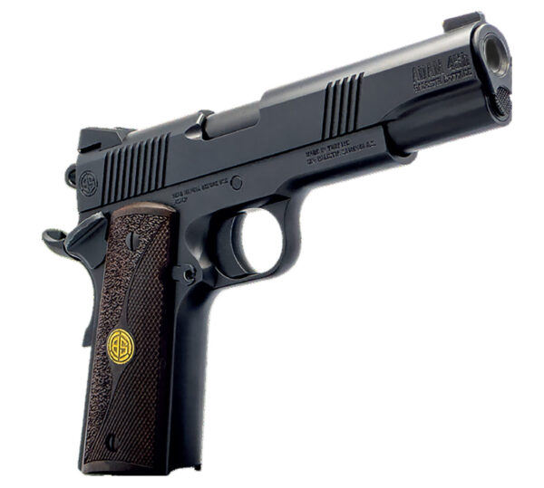 Dickinson LLC DCKSN45BB 1911 Adam 45 ACP 9+1 5" Black Steel Barrel, Black Serrated Aluminum Slide, Black Steel Frame, Wood Grip