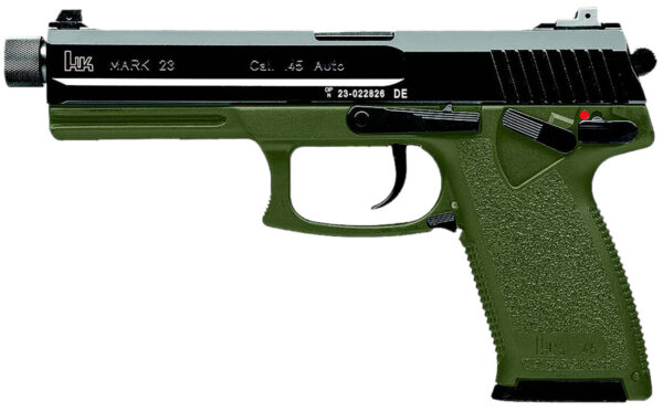 HK 81001074 Mark 23  45 ACP 12+1 5.87" Black Threaded Barrel, Black Cerakote Serrated Steel Slide, OD Green Polymer Frame w/Accessory Rail