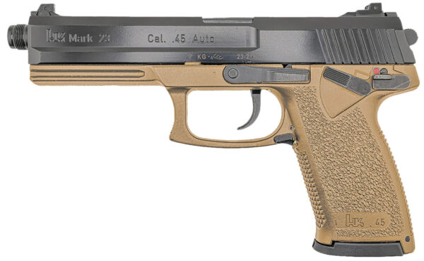 HK 81000868 Mark 23  45 ACP 12+1 5.87" Black Threaded Barrel, Black Cerakote Serrated Steel Slide, Flat Dark Earth Polymer Frame w/Accessory Rail