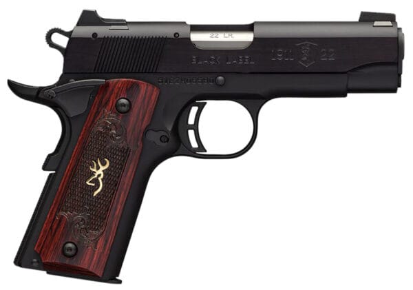 Browning 051852490 1911 Black Label Medallion Compact 22 LR 10+1, 3.63" Target Crown Barrel, Matte Black Serrated Slide & Aluminum Frame w/Beavertail