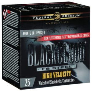 Federal Black Cloud FS High Velocity 12 Gauge 3 Inch 1 1/8oz Number 4 Shot 25 Round Shotgun Ammunition