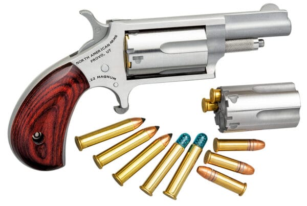North American Arms 22MC Mini-Revolver  22 LR or 22 WMR 5 Shot 1.63" Barrel, Overall Stainless Steel Finish, Rosewood Grip Includes Cylinder