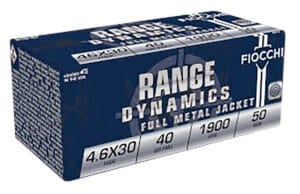 Fiocchi Range Dynamics 4.6x30mm 40 Grain Full Metal Jacket Ammunition