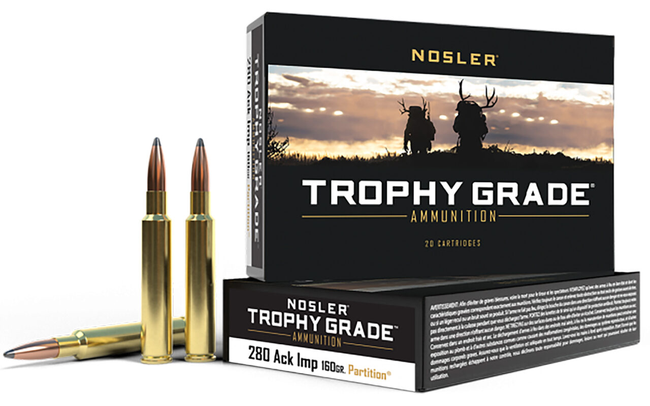 Nosler 60044 Trophy Grade 280Ackley Improved 160gr Nosler Spitzer Partition 20 Per Box/10 Case 1 Nosler 60044 Trophy Grade 280Ackley Improved 160gr Nosler Spitzer Partition 20 Per Box/10 Case