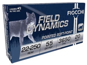Fiocchi Field Dynamics 22-250 Remington 55 Grain Pointed Soft Point Ammunition