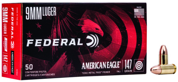Federal AE9N2 American Eagle Indoor Range Training 9mmLuger 147gr Total Metal Jacket 50 Per Box/20 Case