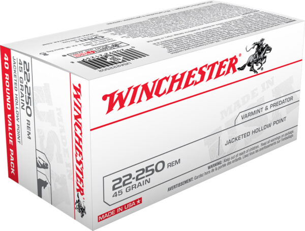 Winchester Ammo USA222502 USA  22-250Rem 45gr Jacketed Hollow Point 40 Per Box/10 Case