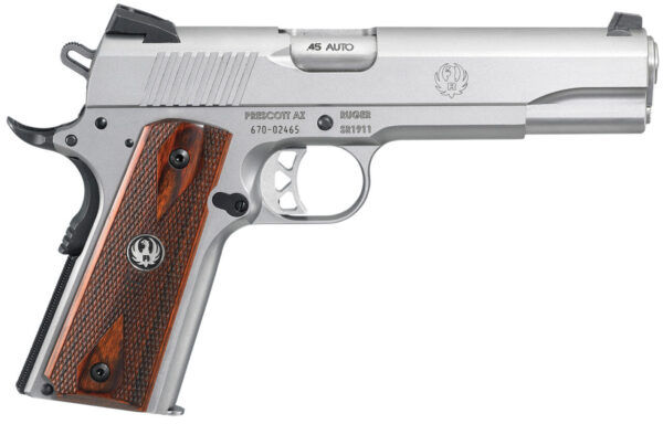 Ruger 6700 SR1911  Full Size 45 ACP 7+1/8+1 5" Low-Glare Stainless Steel Barrel, Serrated Stainless Steel Slide & Frame w/Beavertail, Hardwood Grip, Right Hand