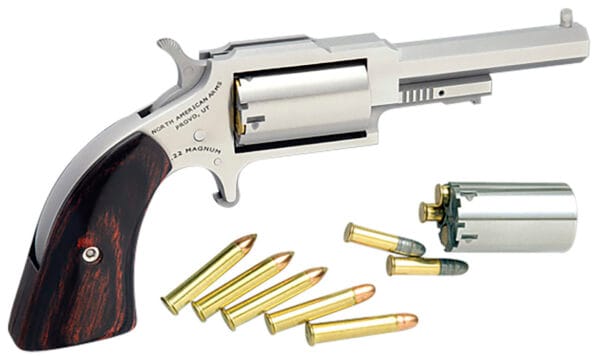 North American Arms 1860250C 1860 Sheriff 22 LR or 22 WMR Caliber with 2.50"  Barrel, 5rd Capacity Cylinder, Overall Stainless Steel Finish & Rosewood Boot Grip Includes Cylinder