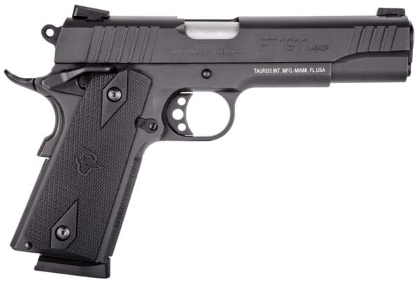 Taurus 1191101FS 1911  Full Size 45 ACP 8+1 5" Matte Stainless Steel Barrel, Matte Black Serrated Steel Slide & Frame, Black Checkered Polymer Grip, Right Hand