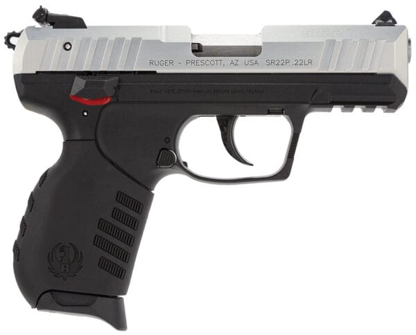 Ruger 3607 SR22  22 LR 10+1 3.50" Satin Stainless Steel Barrel, Silver Anodized Aluminum Serrated Slide, Black Polymer Frame w/Picatinny Rail Frame, Black Polymer Grips