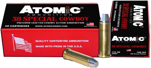 Atomic Cowboy 38 Special 125 Grain Lead Round Nose Flat Point Ammunition 50 Round