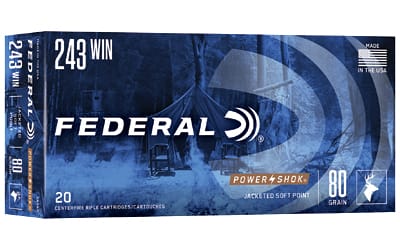 Federal PowerShok 243 Winchester 80 Grain Soft Point Rifle Ammunition