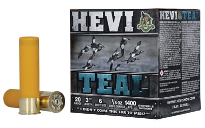 Hevishot Hevi Teal 20 Gauge 3 Inch Number 6 Bismuth Shotgun Ammunition