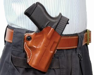 DESANTIS MINI SCABBARD HOLSTER - RH OWB LEATHER RUGER LC9 TAN