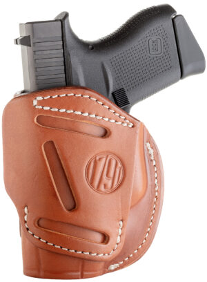 1791 Gunleather 4WH2CBRR 4-Way  IWB/OWB Size 02 Classic Brown Leather Belt Clip Compatible w/Ruger LCP/S&W Bodyguard/Glock 42/43/43X  Right Hand
